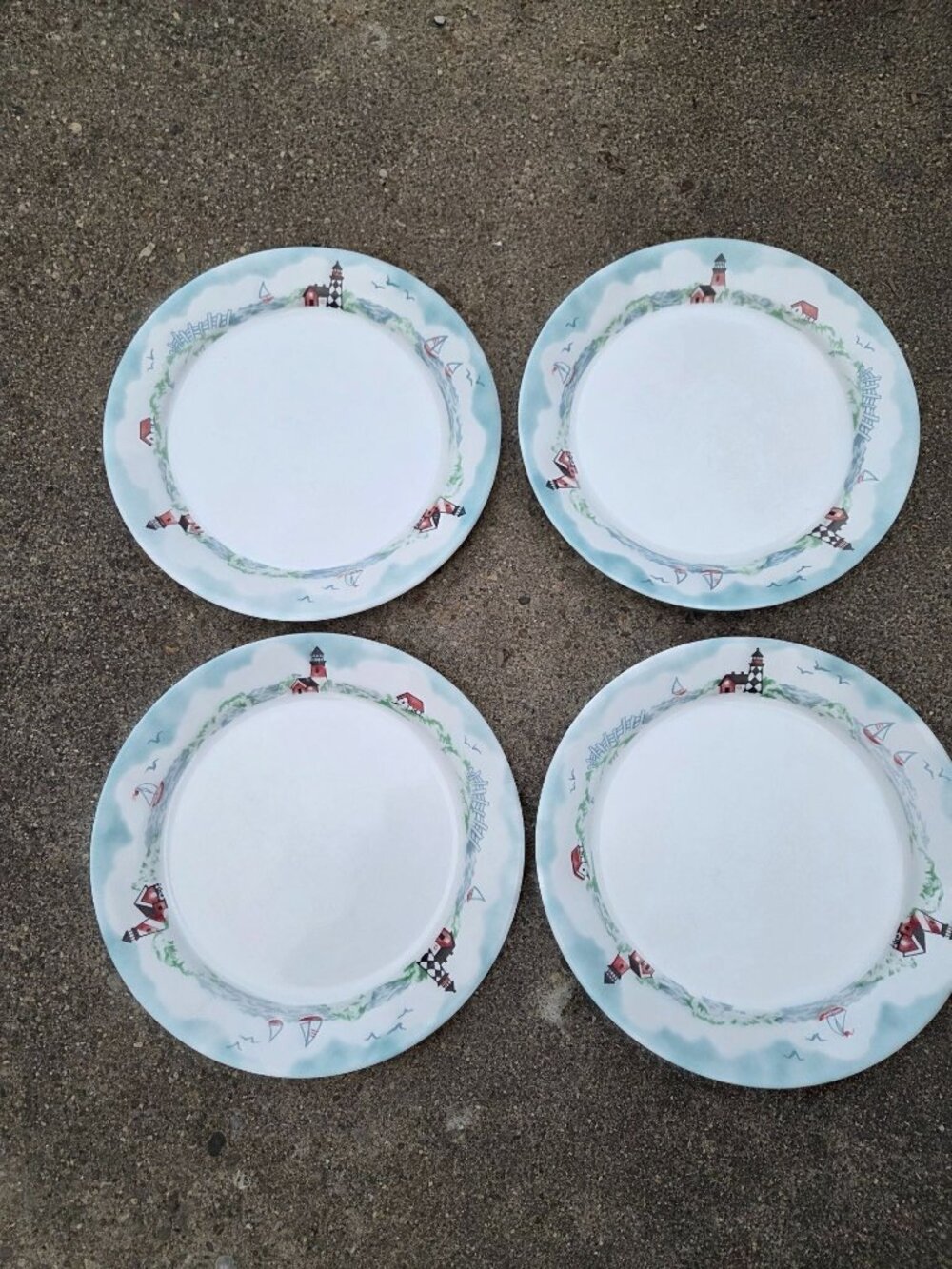 Corelle Outer Banks Lighthouse 10 1/4" Dinner Plates Set Of 4 Coastal Design